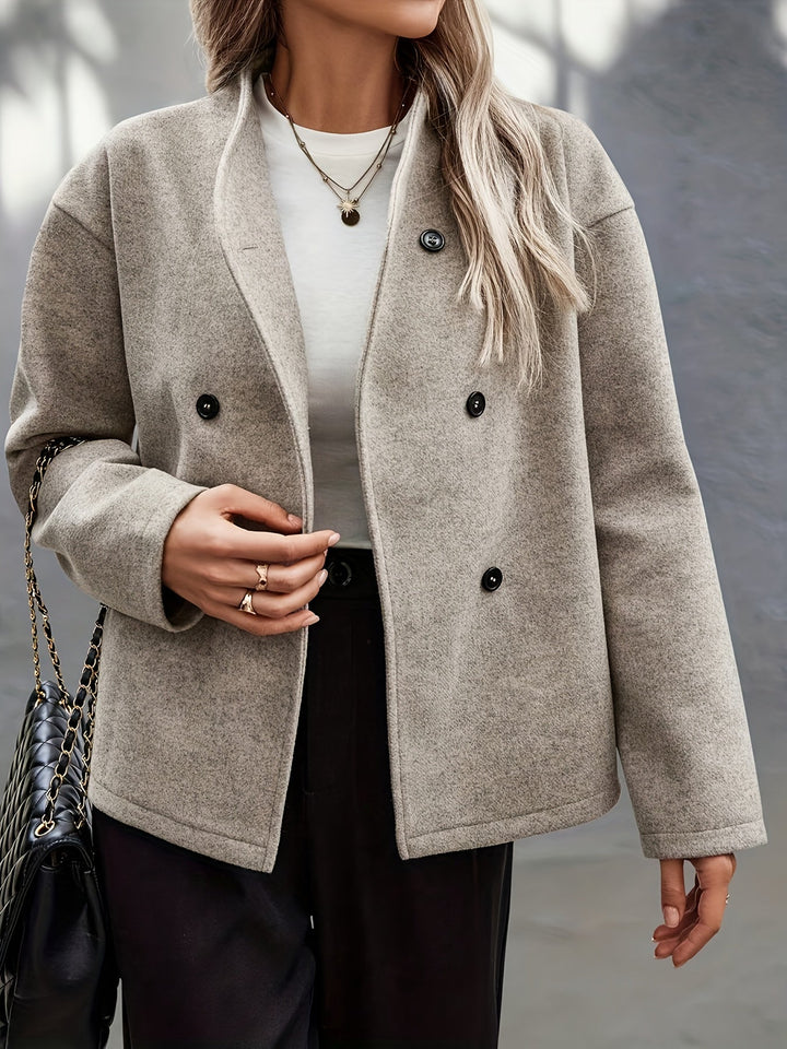 Apricot Wool Pea Coat for Women - Oversized Double Breasted Coat