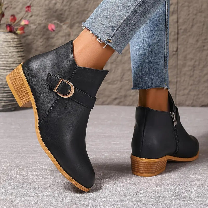 Ankle Boots for Women Low Block Heel Zipper Closure