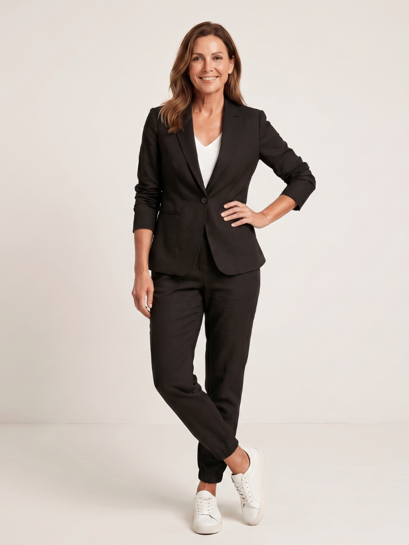Notch Collar Tailored Suit for Women - Black