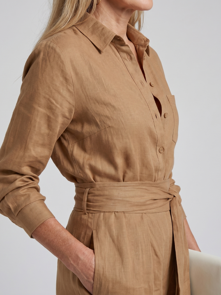 Collared Button Front Jumpsuit for Women Long Sleeve Wide Leg