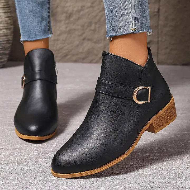 Ankle Boots for Women Low Block Heel Zipper Closure