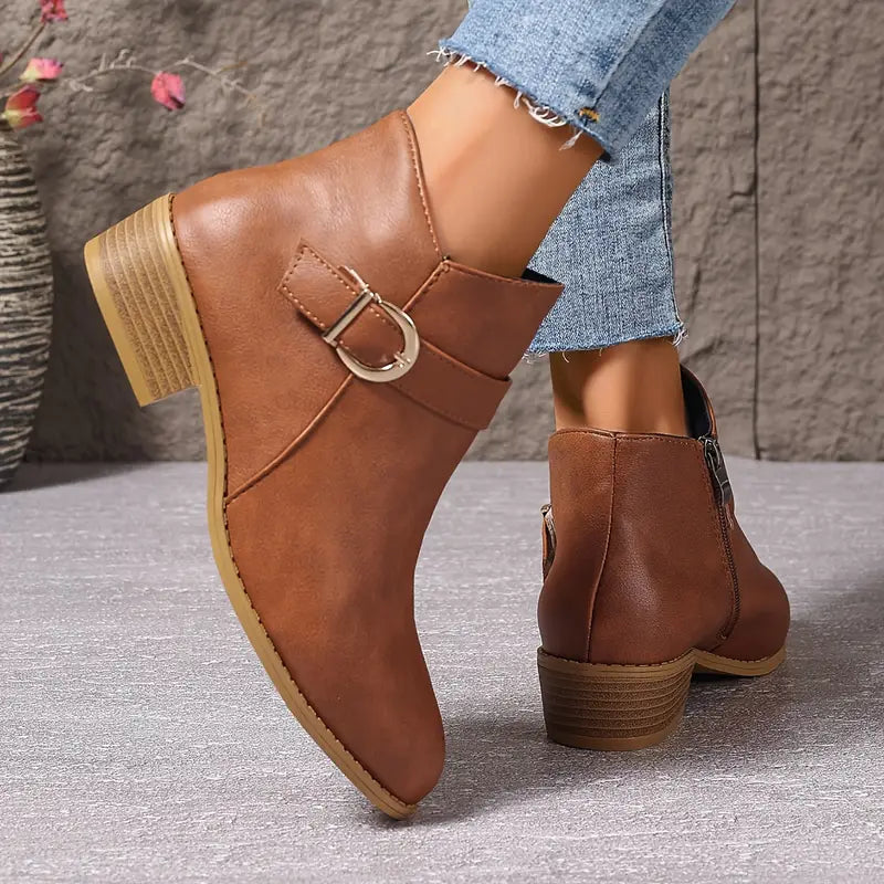 Ankle Boots for Women Low Block Heel Zipper Closure