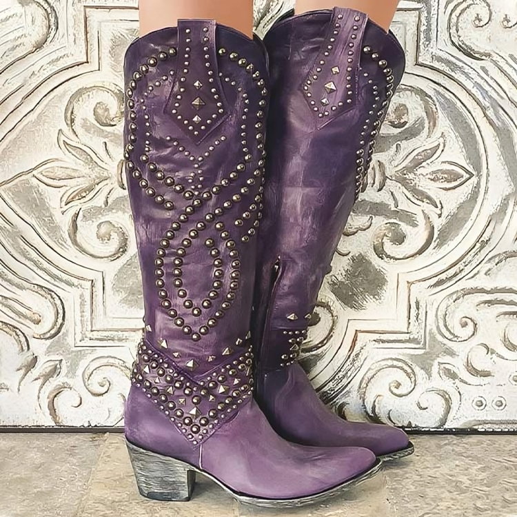 Western Knee-High Boots for Women - Purple