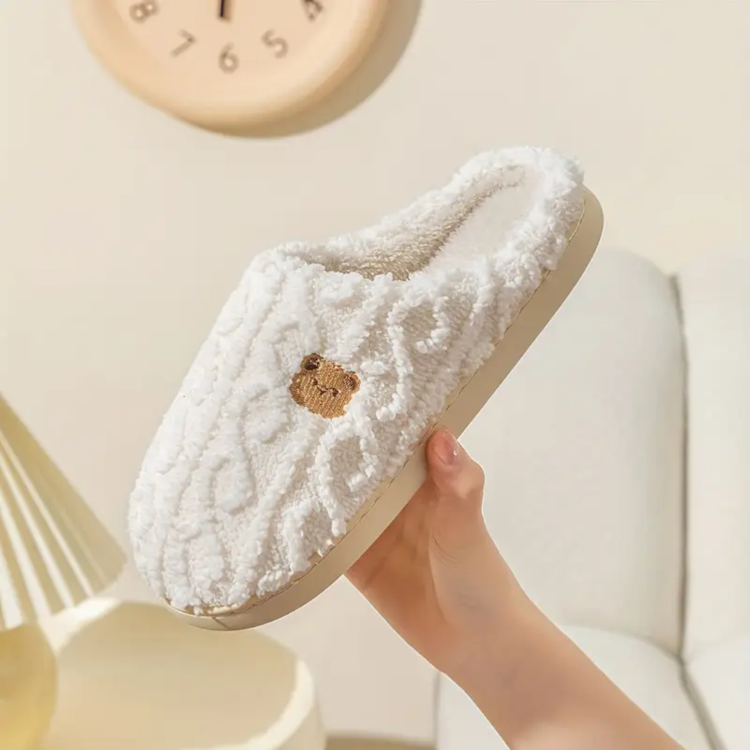 Bear Print Sherpa Slippers for Women Non Slip Cushioned Sole