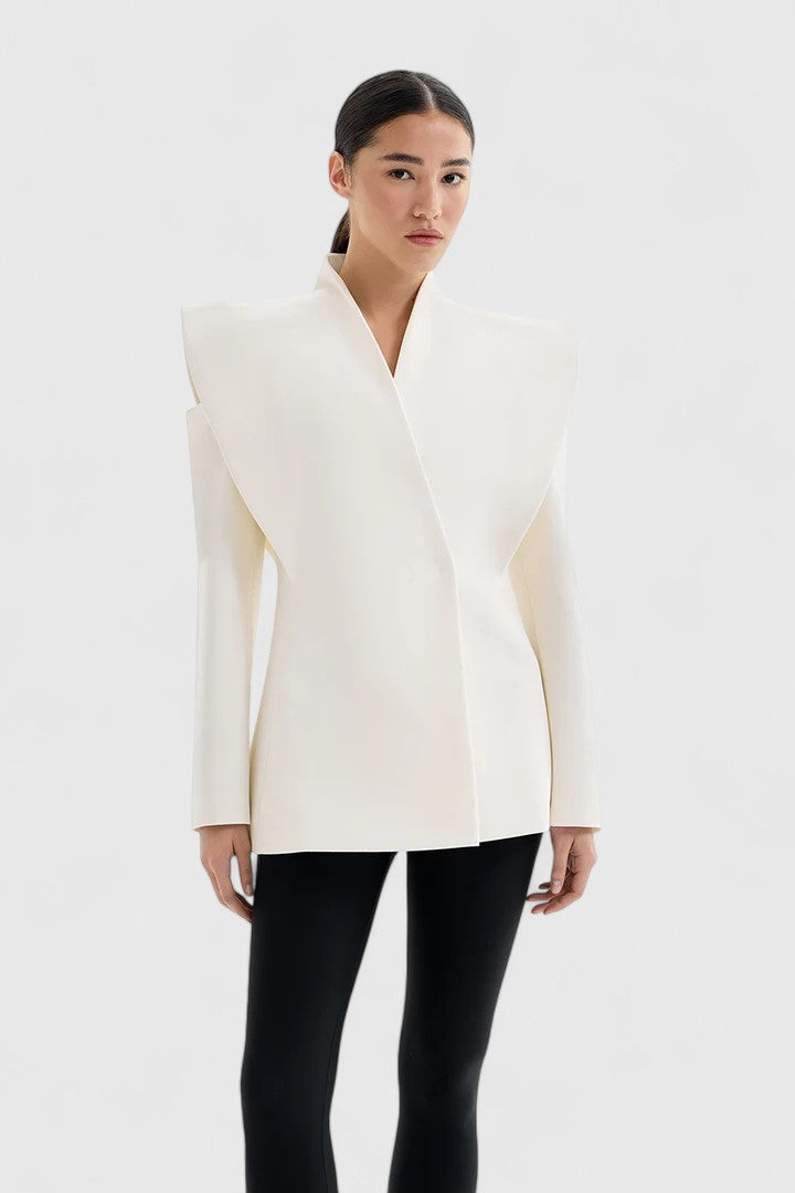 White structured shoulder blazer for women - view 1