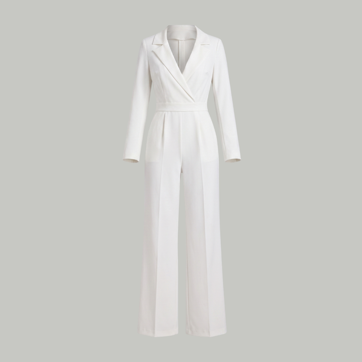Collared Wide Leg Tailored Jumpsuit for Women Work Office