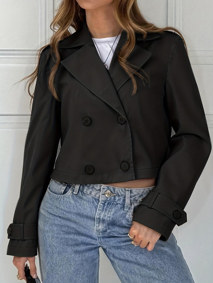 Brown Cropped Pea Coat for Women - Double Breasted Short Winter Coat