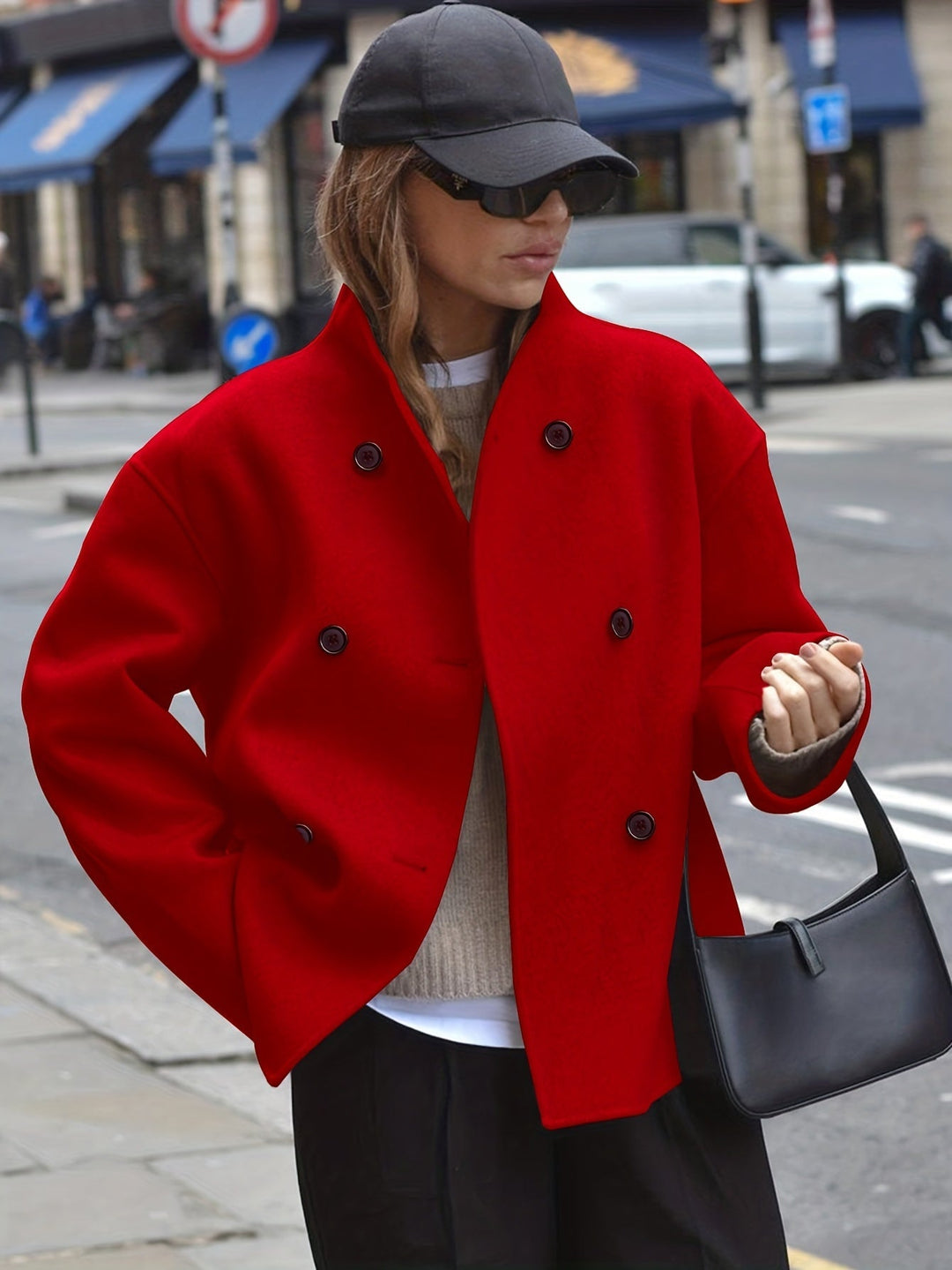 Wool Pea Coat for Women - Oversized Double Breasted Winter Coat