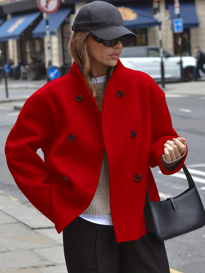 Wool Pea Coat for Women - Oversized Double Breasted Winter Coat