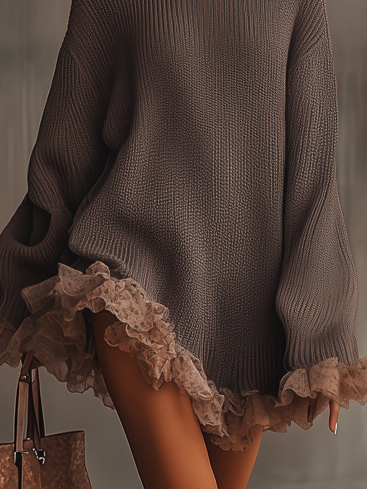 Elegant High-Neck Sweater Dress for Women - detail view