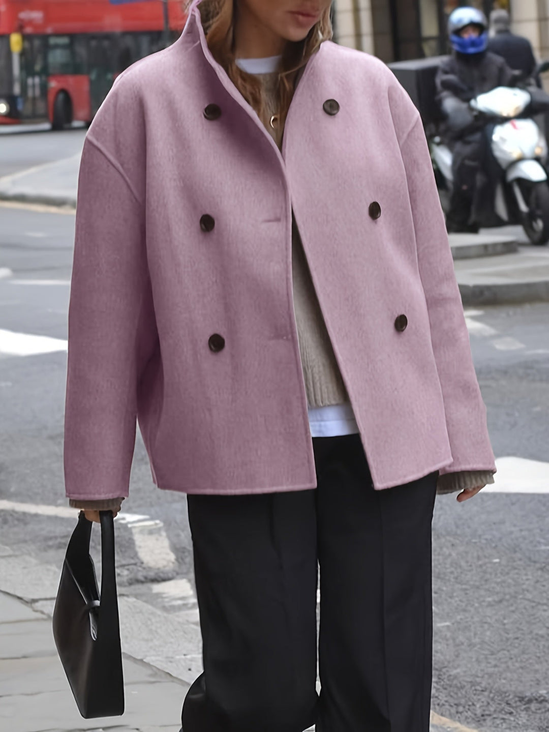 Wool Pea Coat for Women - Oversized Double Breasted Winter Coat