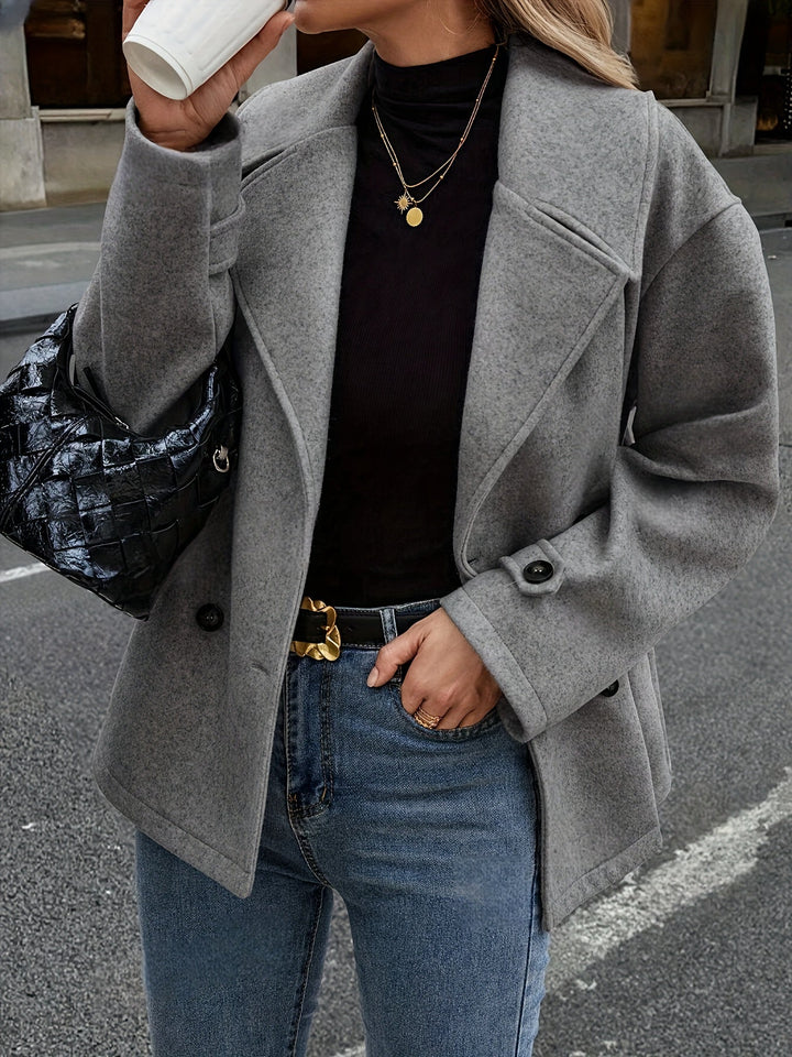 Dark Grey Wool Pea Coat for Women - Double Breasted Oversized Coat