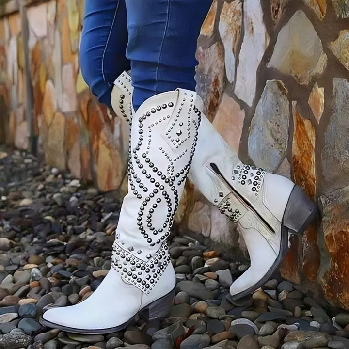 Western Knee-High Boots for Women - White
