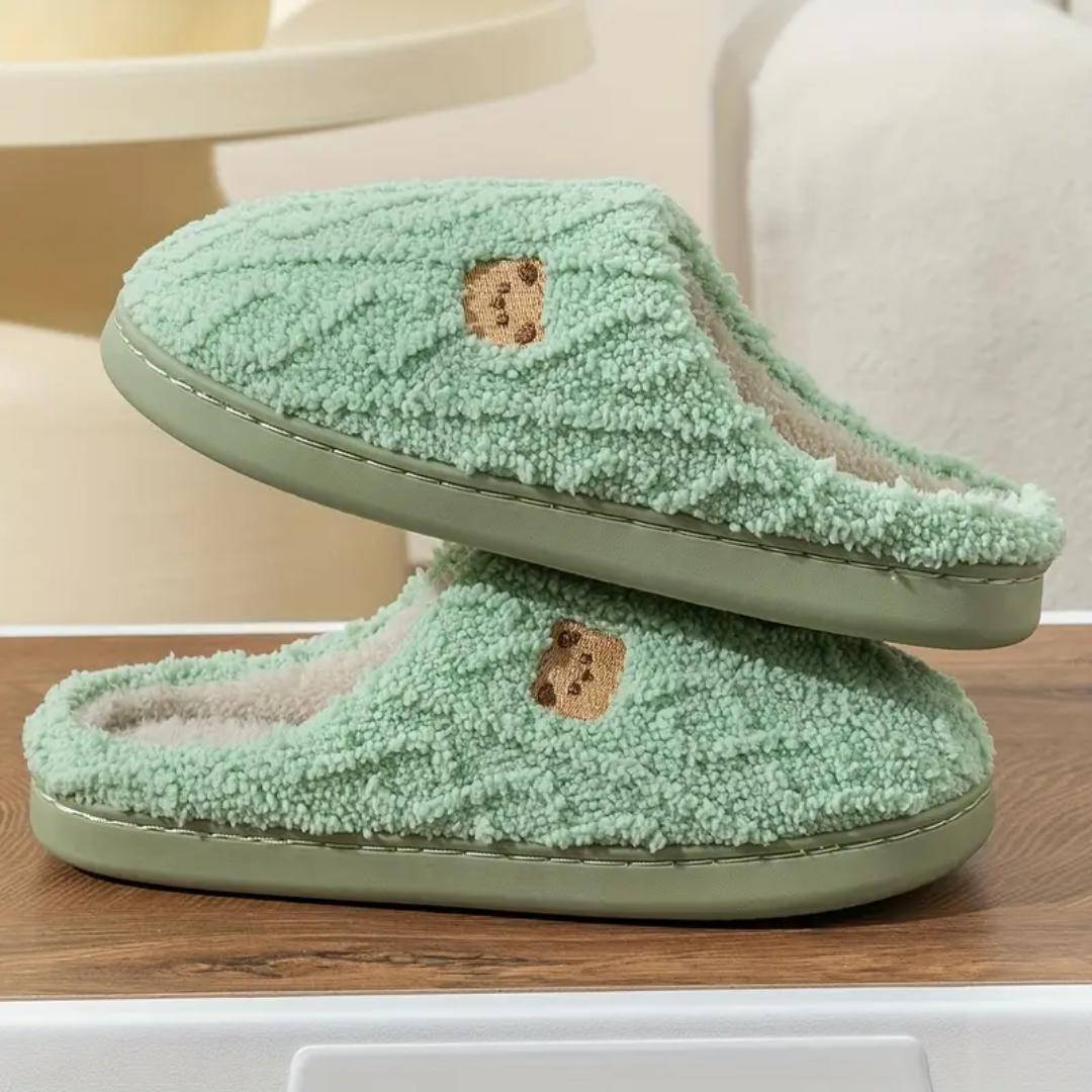 Bear Print Sherpa Slippers for Women Non Slip Cushioned Sole