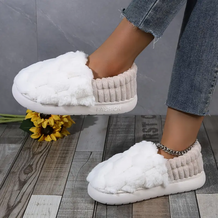 Plaid Fluffy Slippers for Women Non Slip Breathable