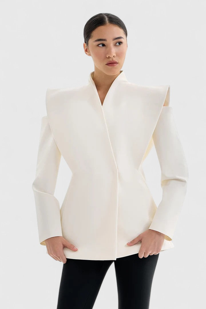 White structured shoulder blazer for women - view 3