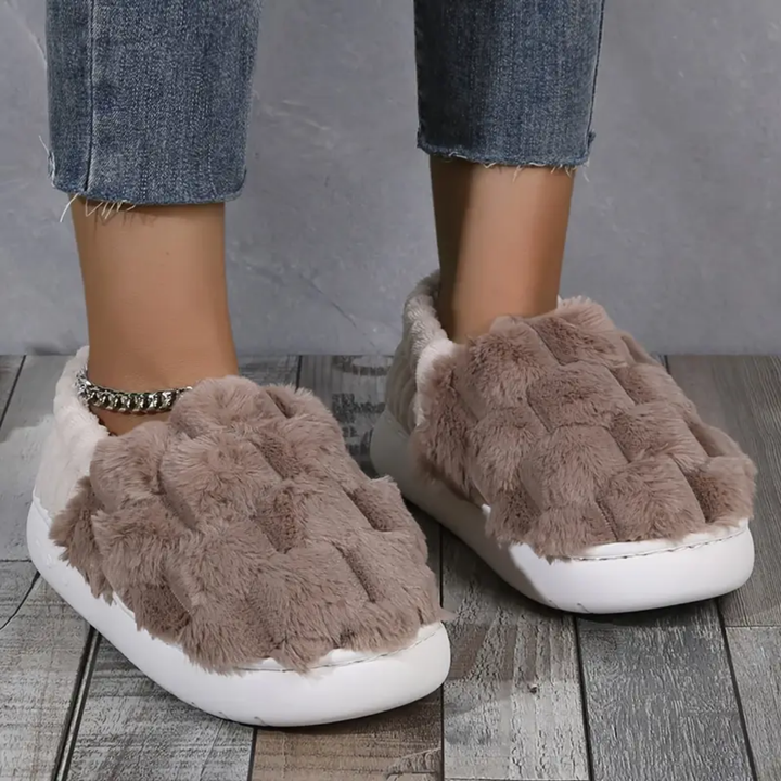 Plaid Fluffy Slippers for Women Non Slip Breathable