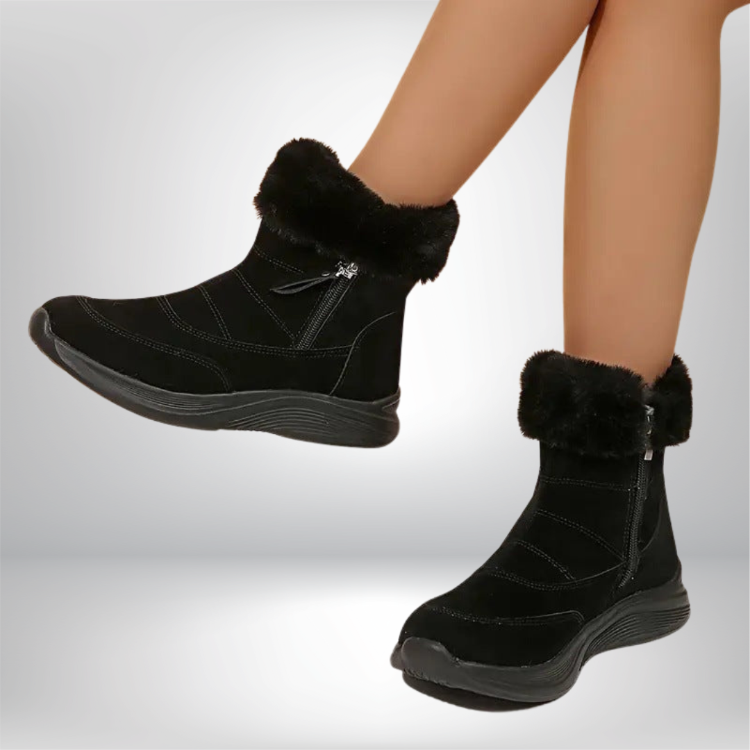 Faux Fur Lined Winter Ankle Boots for Women Side Zipper Wide Toe Box