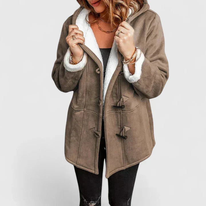 Hooded Toggle Coat for Women - Brown