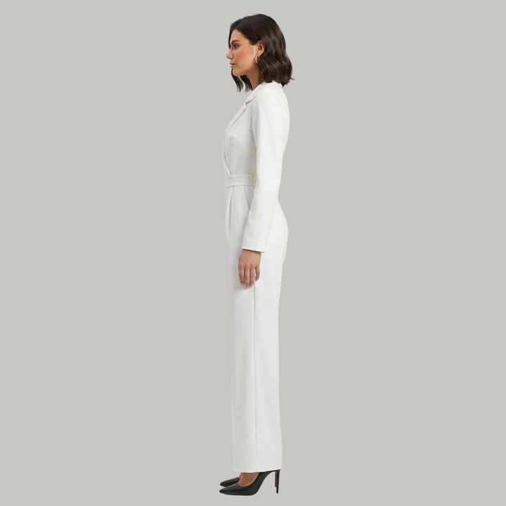 Collared Wide Leg Tailored Jumpsuit for Women Work Office