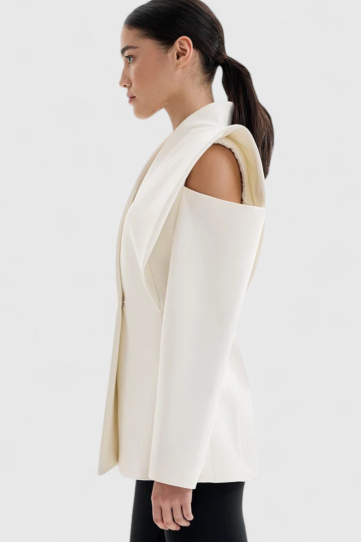 White structured shoulder blazer for women - view 4