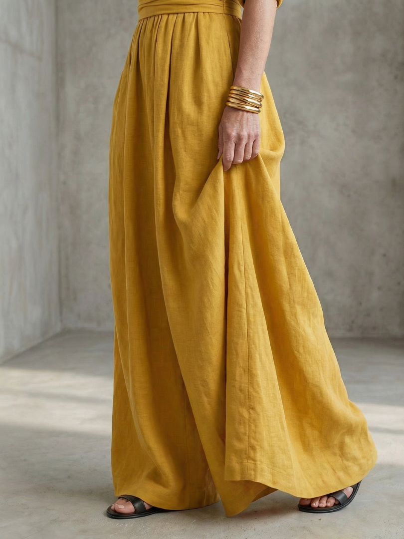 Cross Front Wide Leg Jumpsuit for Women Elbow Sleeve Defined Waist