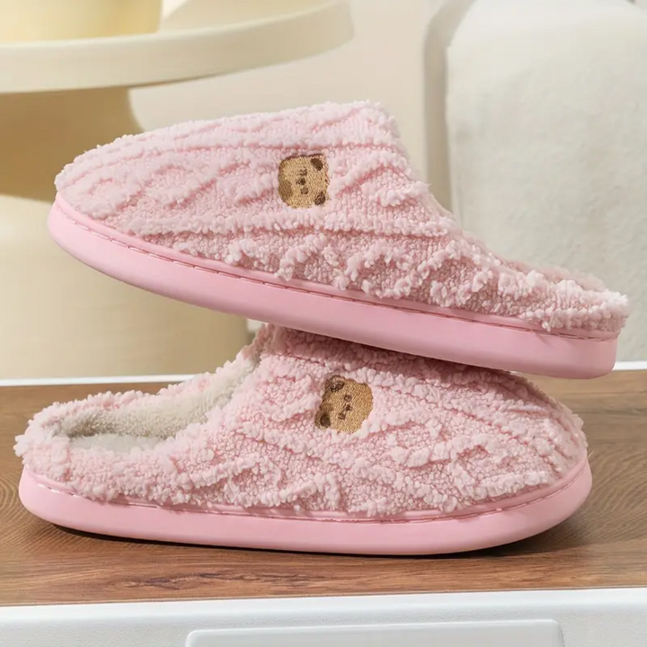 Bear Print Sherpa Slippers for Women Non Slip Cushioned Sole