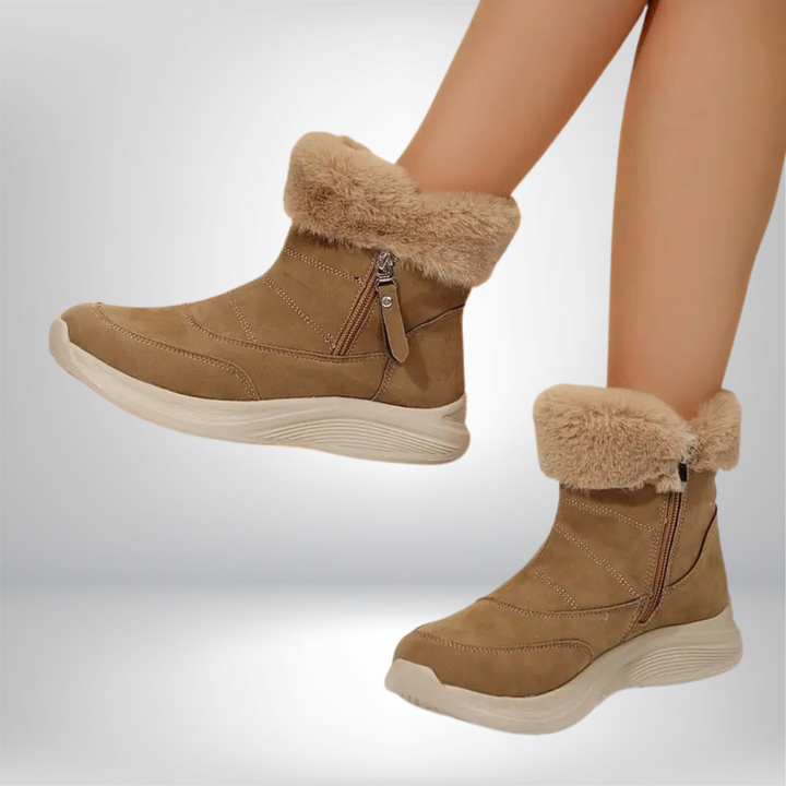 Faux Fur Lined Winter Ankle Boots for Women Side Zipper Wide Toe Box
