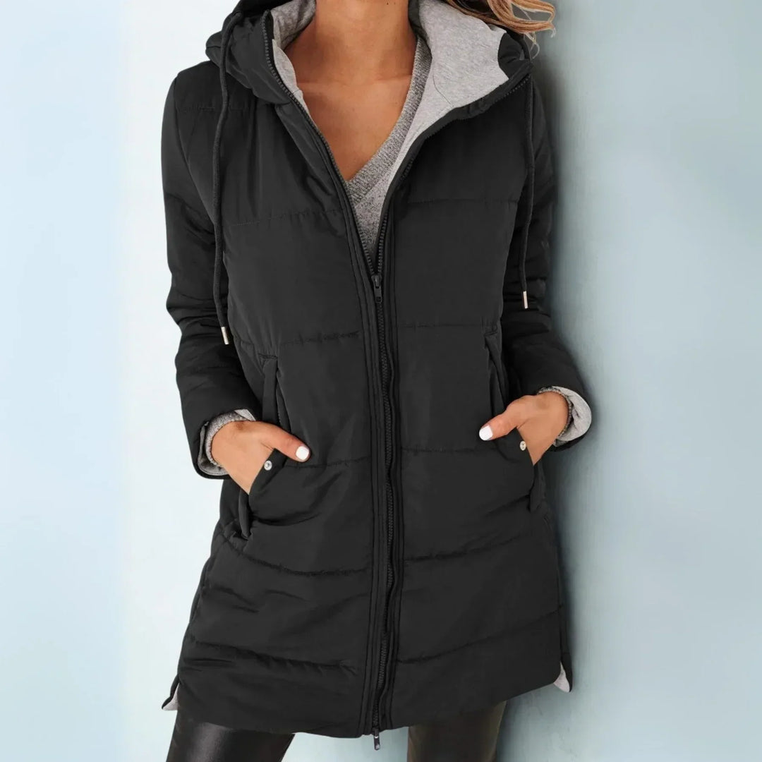 Hooded Longline Puffer Jacket for Women - Drawstring Waist Coat