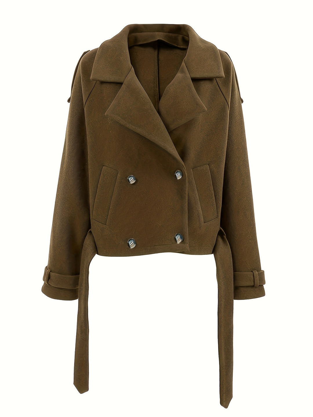 Coffee Brown Belted Pea Coat for Women - Oversized Wool Blend Coat