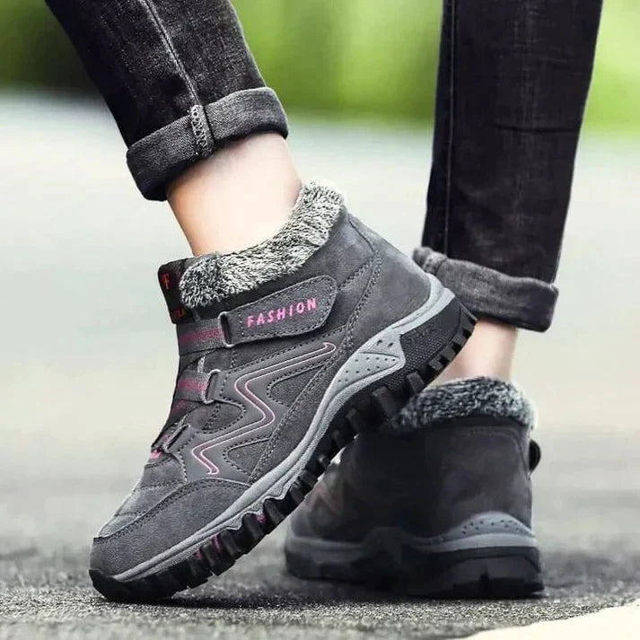 Leather Ankle Boots for Women - Grey Red