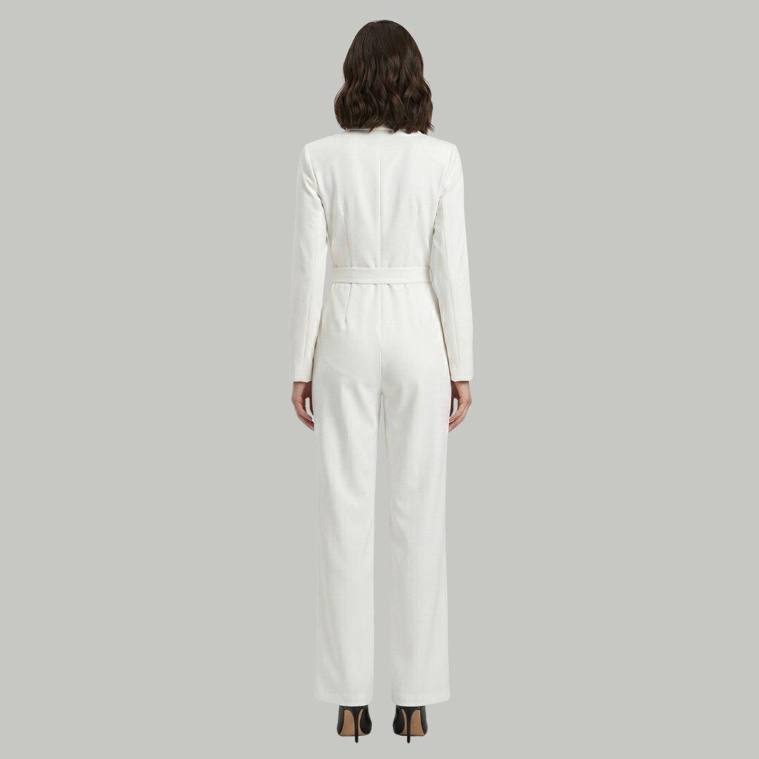 Collared Wide Leg Tailored Jumpsuit for Women Work Office