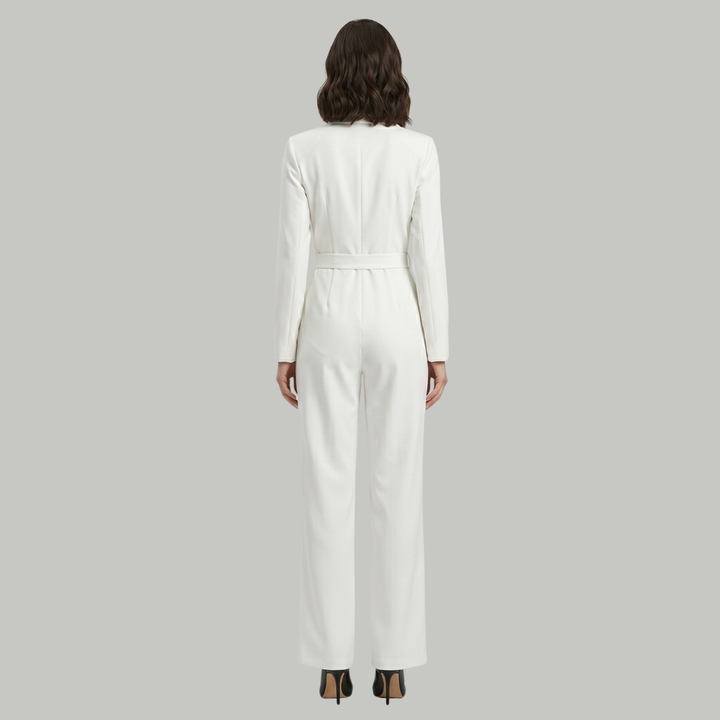 Collared Wide Leg Tailored Jumpsuit for Women Work Office