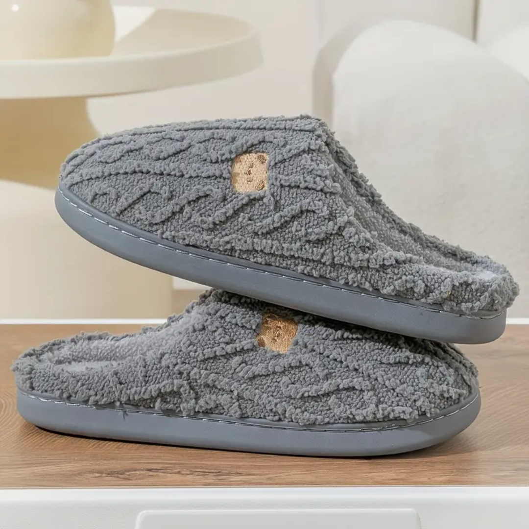 Bear Print Sherpa Slippers for Women Non Slip Cushioned Sole