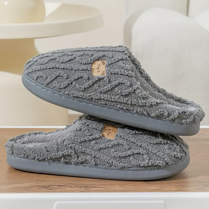 Bear Print Sherpa Slippers for Women Non Slip Cushioned Sole