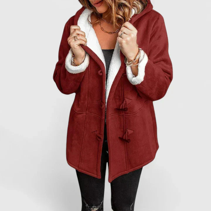 Hooded Toggle Coat for Women - Burgundy