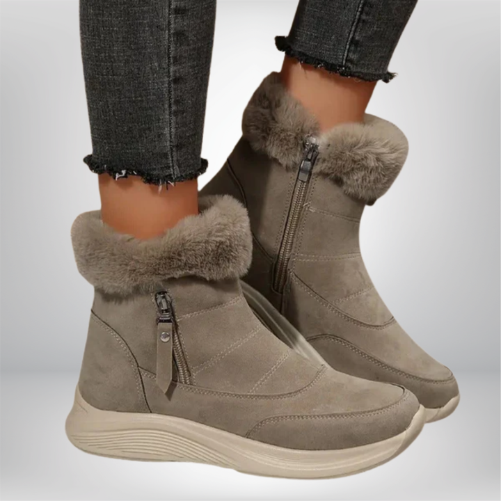 Faux Fur Lined Winter Ankle Boots for Women Side Zipper Wide Toe Box