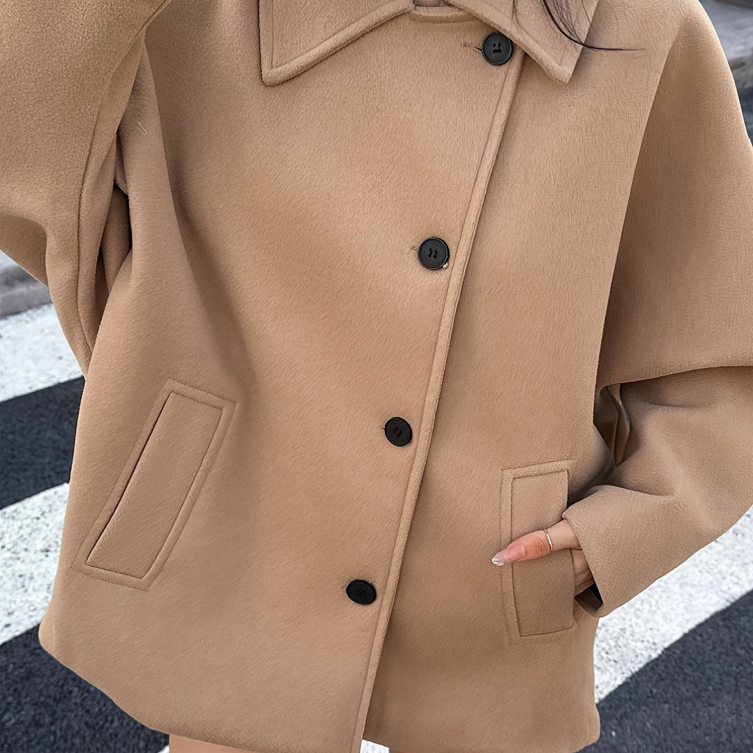 Khaki Wool Pea Coat for Women - Oversized Batwing Sleeve Winter Coat