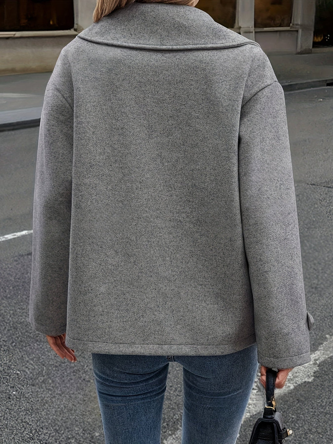 Dark Grey Wool Pea Coat for Women - Double Breasted Oversized Coat