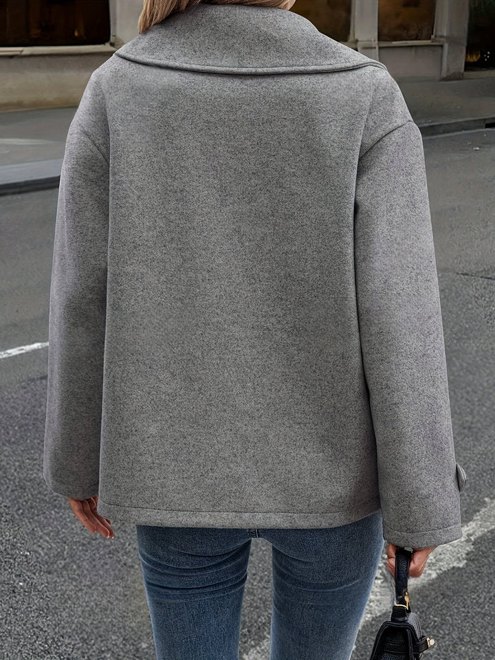 Dark Grey Wool Pea Coat for Women - Double Breasted Oversized Coat