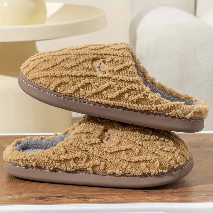 Bear Print Sherpa Slippers for Women Non Slip Cushioned Sole