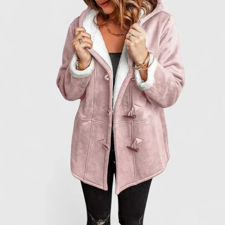Hooded Toggle Coat for Women - Pink