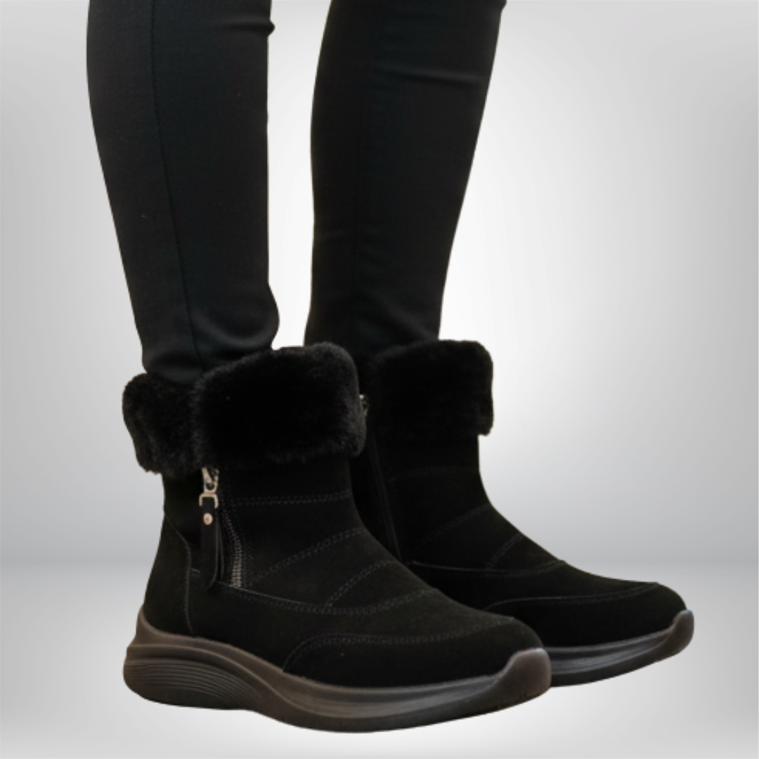 Faux Fur Lined Winter Ankle Boots for Women Side Zipper Wide Toe Box