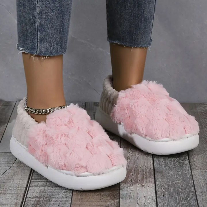 Plaid Fluffy Slippers for Women Non Slip Breathable
