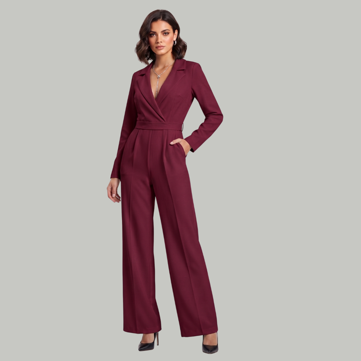 Collared Wide Leg Tailored Jumpsuit for Women Work Office
