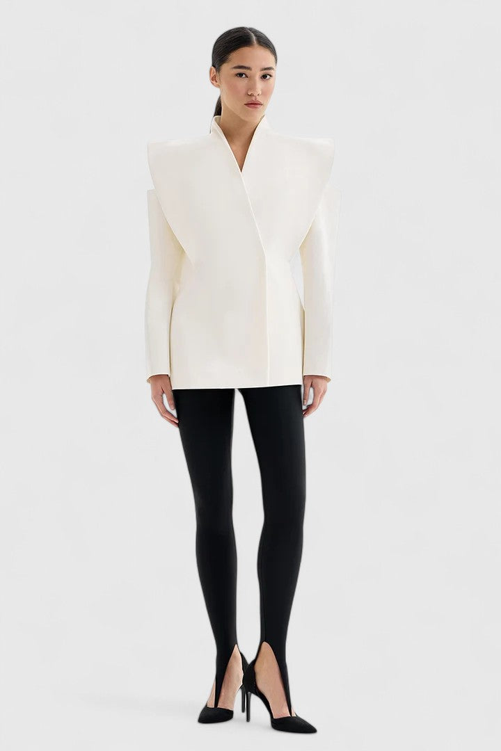 White structured shoulder blazer for women - view 6