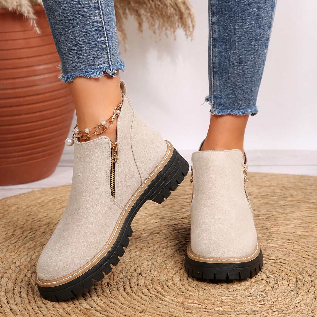 Comfort Ankle Boots for Women Side Zipper Cushioned Sole