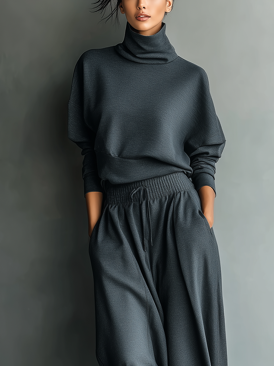 Women's  Set with High Neck and Wide Leg Pants