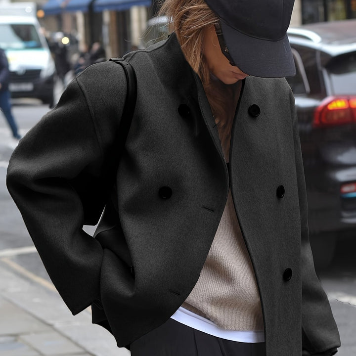 Wool Pea Coat for Women - Oversized Double Breasted Winter Coat