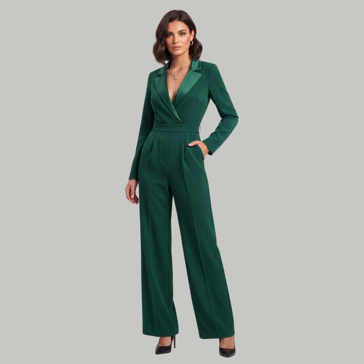 Collared Wide Leg Tailored Jumpsuit for Women Work Office